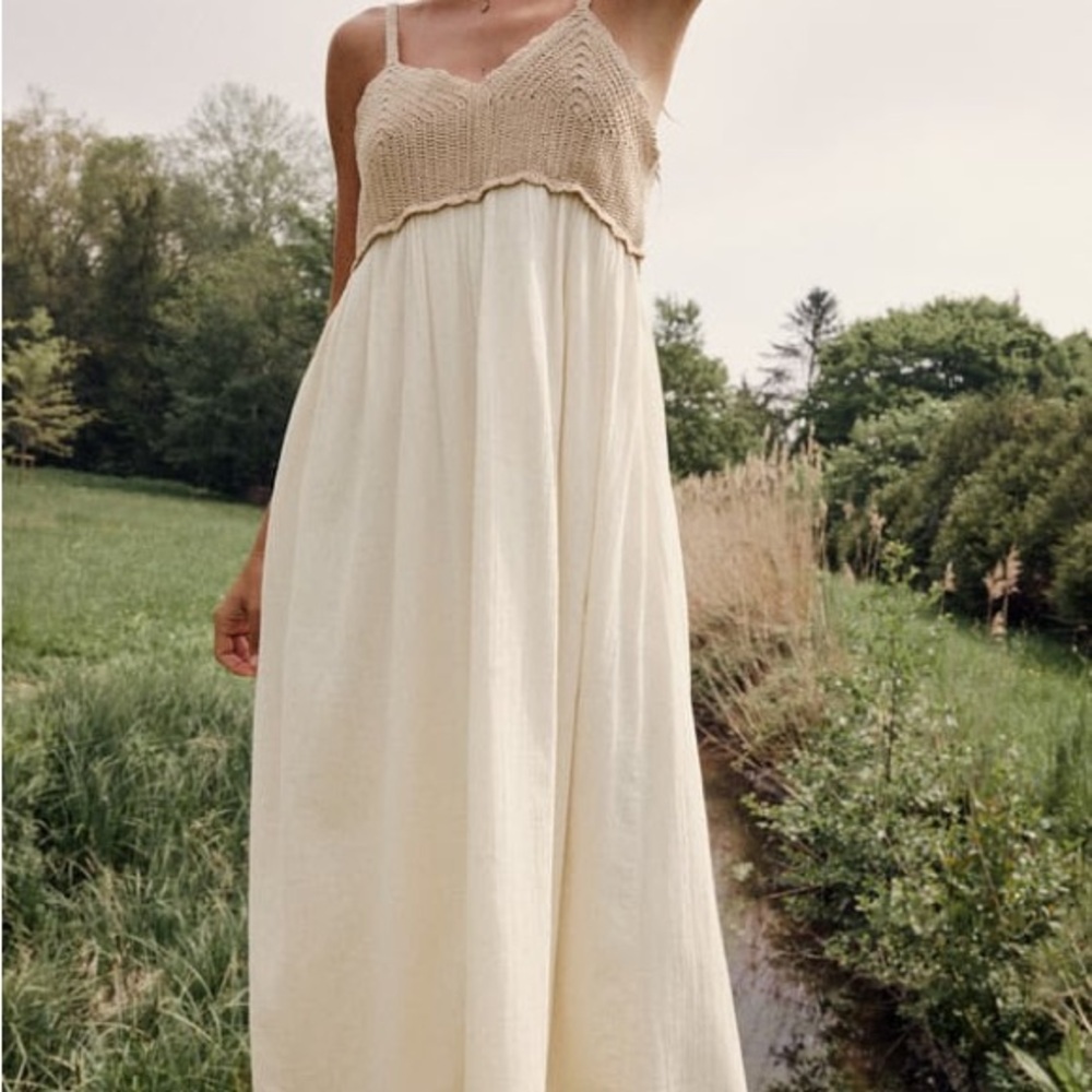 Zara Crochet Linen Blend Midi Dress